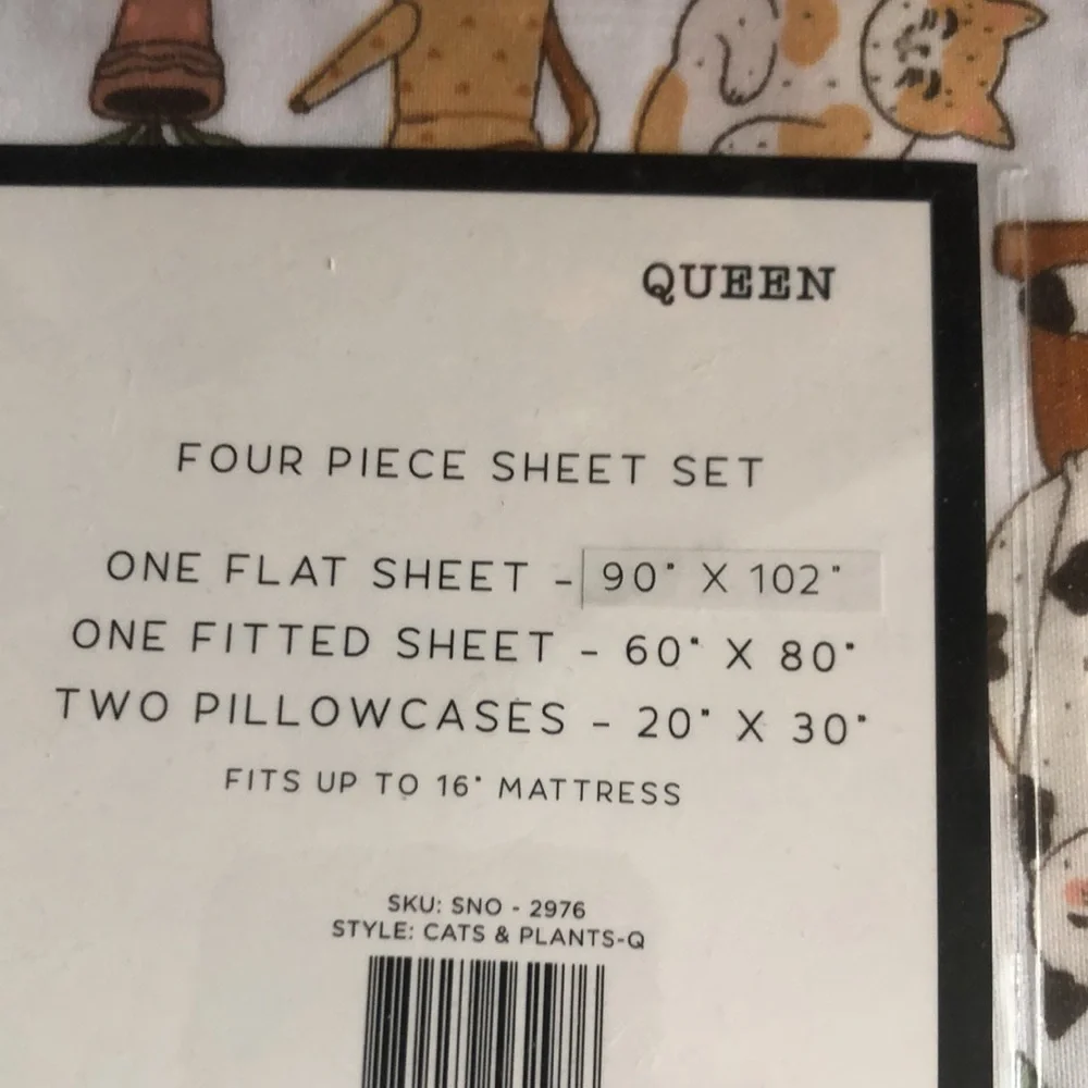 Cozy Companions Cat and Plants Print Sheet Set - QUEEN